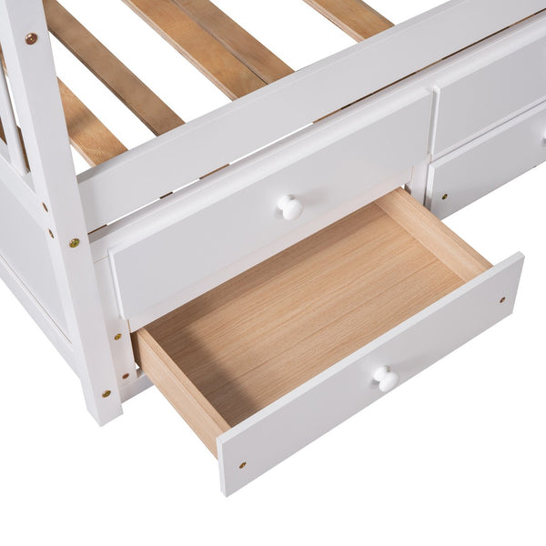 HomeRoots White Wood Twin House Bed with Trundle – Stylish, Space-Saving Design for Kids' Rooms & Guests 590558