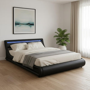 HomeRoots Black Tufted Upholstered Queen Bed Frame with USB Charging & Integrated Lighting for Modern Elegance 590559