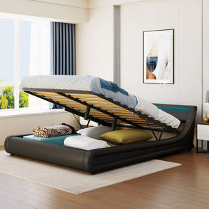 HomeRoots Black Tufted Upholstered Queen Bed Frame with USB Charging & Integrated Lighting for Modern Elegance 590559