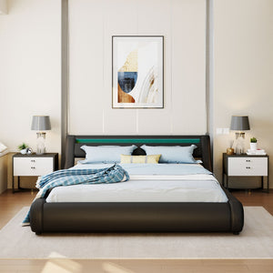 HomeRoots Black Tufted Upholstered Queen Bed Frame with USB Charging & Integrated Lighting for Modern Elegance 590559