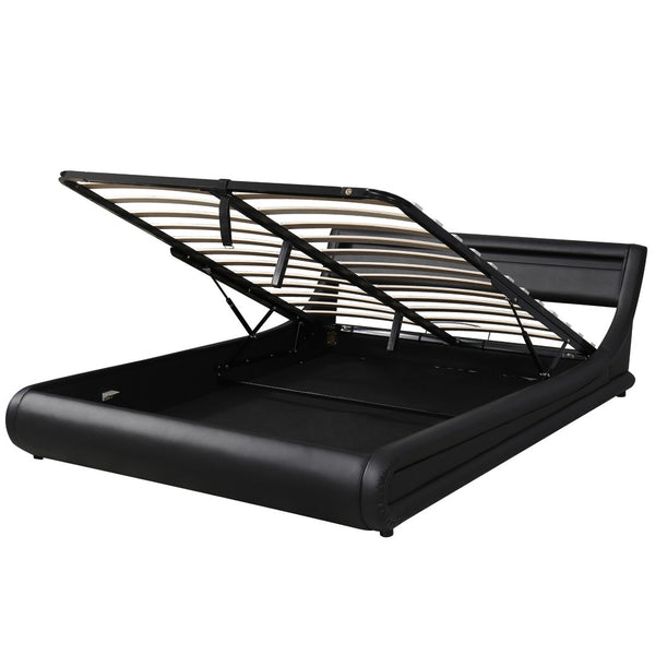 HomeRoots Black Tufted Upholstered Queen Bed Frame with USB Charging & Integrated Lighting for Modern Elegance 590559