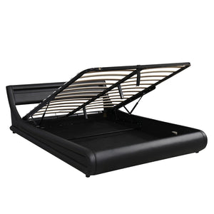 HomeRoots Black Tufted Upholstered Queen Bed Frame with USB Charging & Integrated Lighting for Modern Elegance 590559