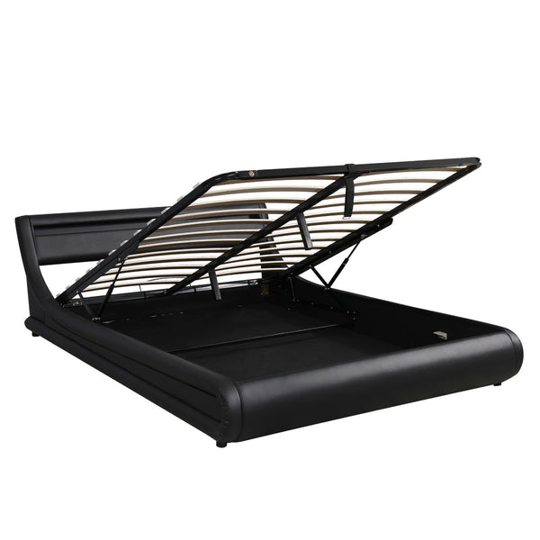 HomeRoots Black Tufted Upholstered Queen Bed Frame with USB Charging & Integrated Lighting for Modern Elegance 590559