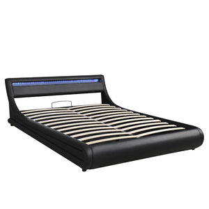 HomeRoots Black Tufted Upholstered Queen Bed Frame with USB Charging & Integrated Lighting for Modern Elegance 590559