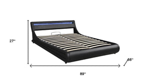 HomeRoots Black Tufted Upholstered Queen Bed Frame with USB Charging & Integrated Lighting for Modern Elegance 590559