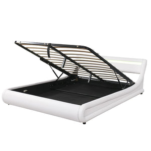 HomeRoots White Tufted Upholstered Queen Bed Frame with Built-in Lighting & USB - Modern Retreat Design 590560