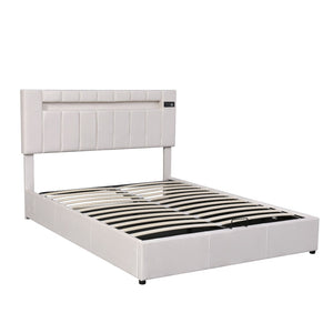 HomeRoots Beige Tufted Upholstered Queen Bed Frame with USB Port – Stylish Comfort & Modern Design for Any Room 590561