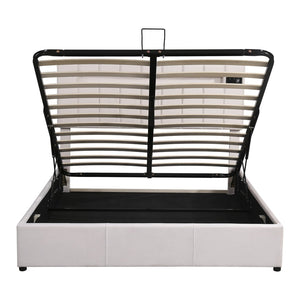 HomeRoots Beige Tufted Upholstered Queen Bed Frame with USB Port – Stylish Comfort & Modern Design for Any Room 590561