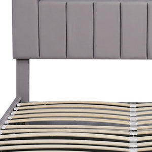 HomeRoots Gray Tufted Upholstered Queen Bed Frame with USB Port - Elegant Design for Cozy Bedroom Retreat 590562