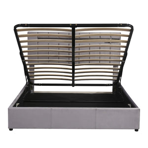 HomeRoots Gray Tufted Upholstered Queen Bed Frame with USB Port - Elegant Design for Cozy Bedroom Retreat 590562