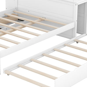 HomeRoots White Wood Full Bed Frame with Trundle - Modern, Space-Saving Design for Stylish Sleep Spaces 590564