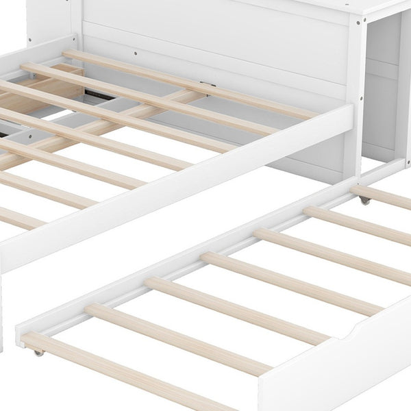HomeRoots White Wood Full Bed Frame with Trundle - Modern, Space-Saving Design for Stylish Sleep Spaces 590564