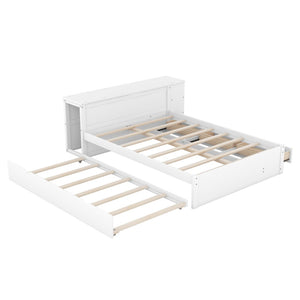 HomeRoots White Wood Full Bed Frame with Trundle - Modern, Space-Saving Design for Stylish Sleep Spaces 590564