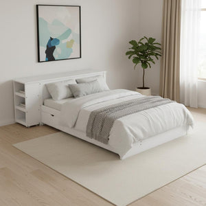 HomeRoots White Wood Full Bed Frame with Trundle - Modern, Space-Saving Design for Stylish Sleep Spaces 590564
