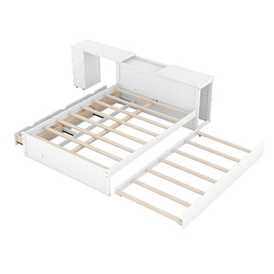 HomeRoots White Wood Full Bed Frame with Trundle - Modern, Space-Saving Design for Stylish Sleep Spaces 590564