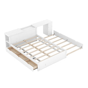 HomeRoots White Wood Full Bed Frame with Trundle - Modern, Space-Saving Design for Stylish Sleep Spaces 590564