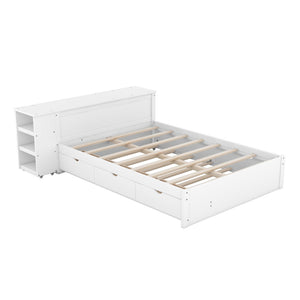 HomeRoots White Wood Full Bed Frame with Trundle - Modern, Space-Saving Design for Stylish Sleep Spaces 590564