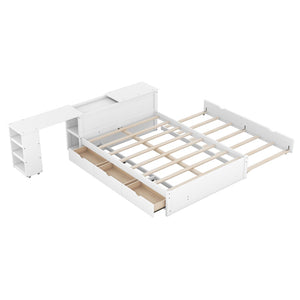 HomeRoots White Wood Full Bed Frame with Trundle - Modern, Space-Saving Design for Stylish Sleep Spaces 590564