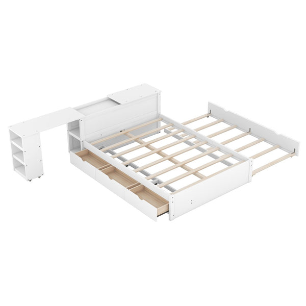 HomeRoots White Wood Full Bed Frame with Trundle - Modern, Space-Saving Design for Stylish Sleep Spaces 590564