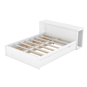HomeRoots White Wood Full Bed Frame with Trundle - Modern, Space-Saving Design for Stylish Sleep Spaces 590564