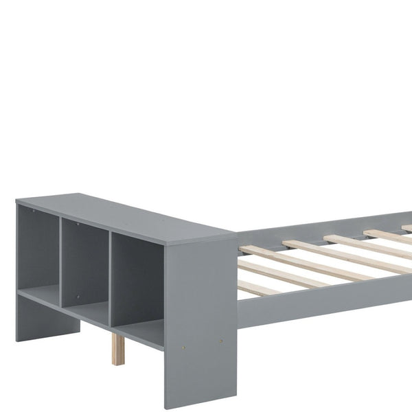 HomeRoots Gray Wood Twin Bed Frame with USB Port – Modern Platform Design, Durable Construction & Stylish Finish 590565