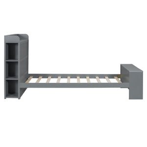 HomeRoots Gray Wood Twin Bed Frame with USB Port – Modern Platform Design, Durable Construction & Stylish Finish 590565