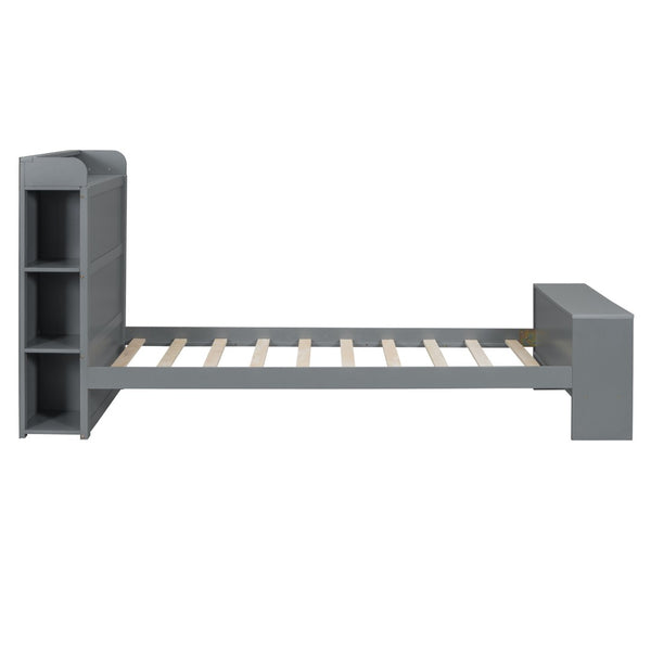 HomeRoots Gray Wood Twin Bed Frame with USB Port – Modern Platform Design, Durable Construction & Stylish Finish 590565