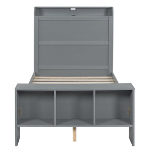 HomeRoots Gray Wood Twin Bed Frame with USB Port – Modern Platform Design, Durable Construction & Stylish Finish 590565
