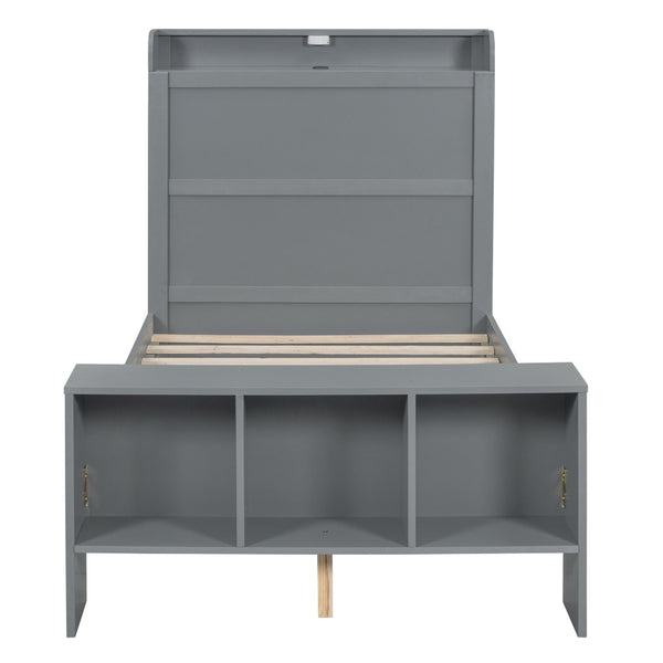 HomeRoots Gray Wood Twin Bed Frame with USB Port – Modern Platform Design, Durable Construction & Stylish Finish 590565