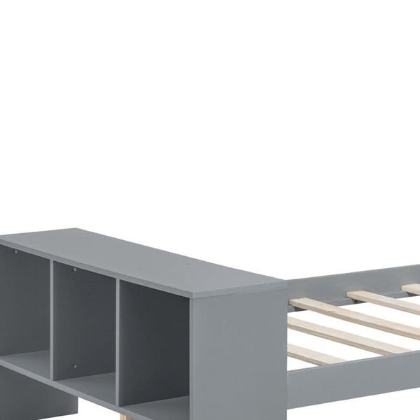 HomeRoots Gray Wood Twin Bed Frame with USB Port – Modern Platform Design, Durable Construction & Stylish Finish 590565