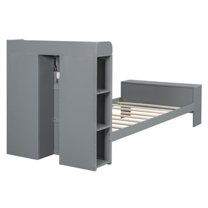 HomeRoots Gray Wood Twin Bed Frame with USB Port – Modern Platform Design, Durable Construction & Stylish Finish 590565