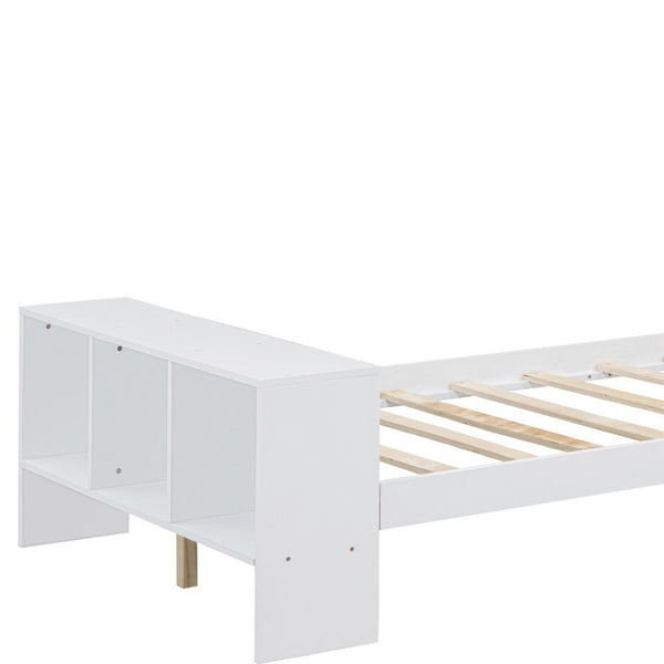 HomeRoots White Wood Twin Bed Frame with Built-In USB Port - Modern Design, Durable & Space-Saving Solution! 590566