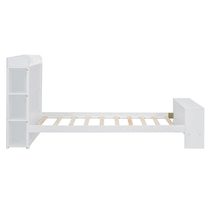 HomeRoots White Wood Twin Bed Frame with Built-In USB Port - Modern Design, Durable & Space-Saving Solution! 590566