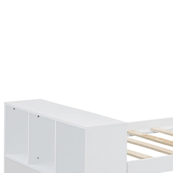HomeRoots White Wood Twin Bed Frame with Built-In USB Port - Modern Design, Durable & Space-Saving Solution! 590566