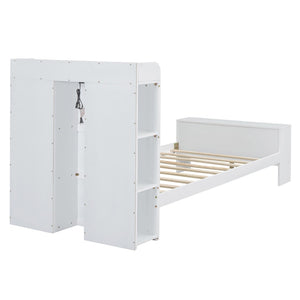 HomeRoots White Wood Twin Bed Frame with Built-In USB Port - Modern Design, Durable & Space-Saving Solution! 590566