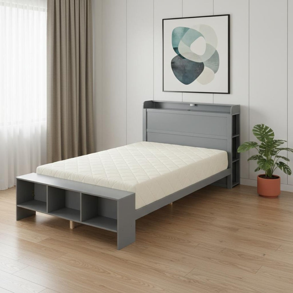HomeRoots Gray Wood Full Bed Frame with Integrated LED Lighting & USB Port for Modern Bedroom Comfort 590567