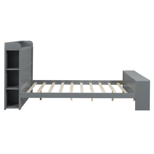 HomeRoots Gray Wood Full Bed Frame with Integrated LED Lighting & USB Port for Modern Bedroom Comfort 590567