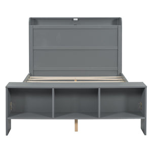 HomeRoots Gray Wood Full Bed Frame with Integrated LED Lighting & USB Port for Modern Bedroom Comfort 590567