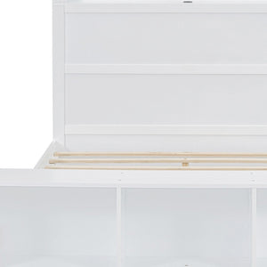 HomeRoots White Wood Full Bed Frame with LED Lights, USB Charging, Modern Design & Sturdy Support System 590568