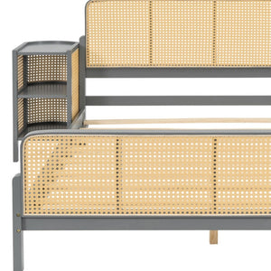 HomeRoots Gray Wood Full Bed Frame – Modern Platform Design with Sturdy Slats, Ideal for Cozy Bedrooms & Guest Rooms 590569