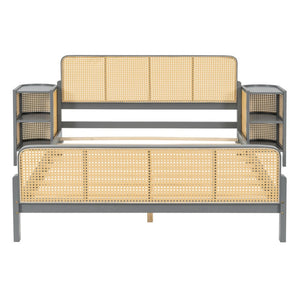 HomeRoots Gray Wood Full Bed Frame – Modern Platform Design with Sturdy Slats, Ideal for Cozy Bedrooms & Guest Rooms 590569