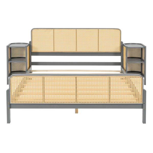 HomeRoots Gray Wood Full Bed Frame – Modern Platform Design with Sturdy Slats, Ideal for Cozy Bedrooms & Guest Rooms 590569