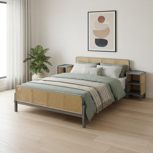 HomeRoots Gray Wood Full Bed Frame – Modern Platform Design with Sturdy Slats, Ideal for Cozy Bedrooms & Guest Rooms 590569