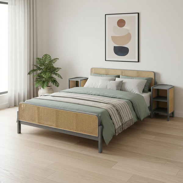 HomeRoots Gray Wood Full Bed Frame – Modern Platform Design with Sturdy Slats, Ideal for Cozy Bedrooms & Guest Rooms 590569