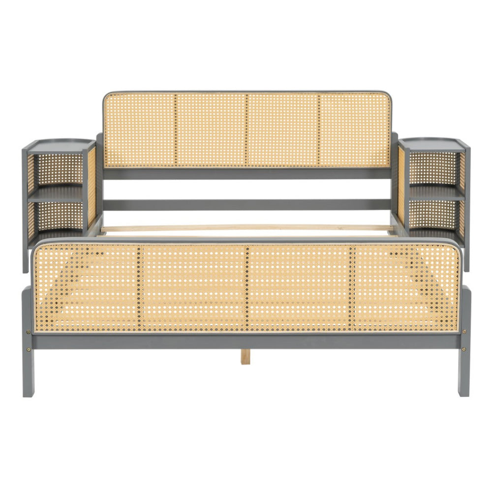 HomeRoots Gray Wood Full Bed Frame – Modern Platform Design with Sturdy Slats, Ideal for Cozy Bedrooms & Guest Rooms 590569