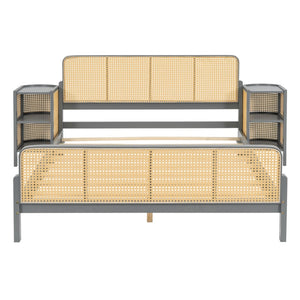 HomeRoots Gray Wood Full Bed Frame – Modern Platform Design with Sturdy Slats, Ideal for Cozy Bedrooms & Guest Rooms 590569