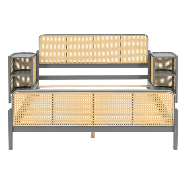 HomeRoots Gray Wood Full Bed Frame – Modern Platform Design with Sturdy Slats, Ideal for Cozy Bedrooms & Guest Rooms 590569
