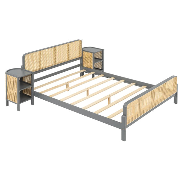 HomeRoots Gray Wood Full Bed Frame – Modern Platform Design with Sturdy Slats, Ideal for Cozy Bedrooms & Guest Rooms 590569