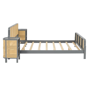HomeRoots Gray Wood Full Bed Frame – Modern Platform Design with Sturdy Slats, Ideal for Cozy Bedrooms & Guest Rooms 590569