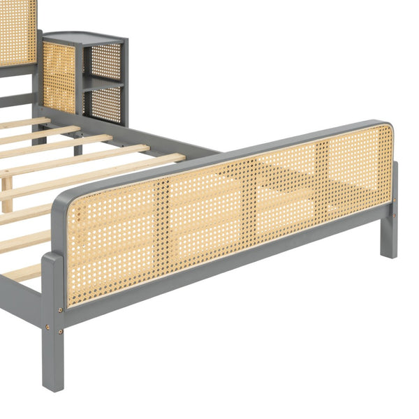 HomeRoots Gray Wood Full Bed Frame – Modern Platform Design with Sturdy Slats, Ideal for Cozy Bedrooms & Guest Rooms 590569